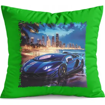 Polštář POLŠTÁŘ ZELENÝ DÁREK - AUTA SUPER AUTA PLÁŽ MĚSTO NOC