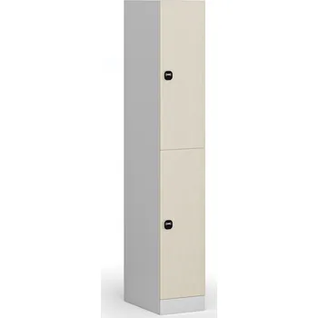 Nábytek B2B Partner Šatní skříňka S1 s úložnými boxy, 2 boxy, 1850 x 300 x 500 mm, RFID zámek, laminované dveře, bříza