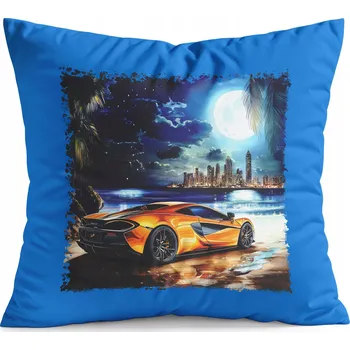 Polštář POLŠTÁŘ MODRÝ DÁREK - AUTA SUPER AUTA PLÁŽ MĚSTO NOC