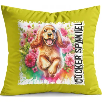 Polštář POLŠTÁŘ ŽLUTÝ DÁREK - PES PSI PEJSEK PLEMENO COCKER SPANIEL