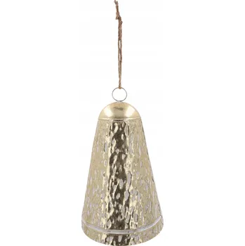 Vánoční dekorace Bílo-zlatý kovový vánoční zvonek přívěsek se zvonkem 35x23 cm