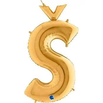 Balónek Foliové písmeno S s háčkem zlaté 102 cm