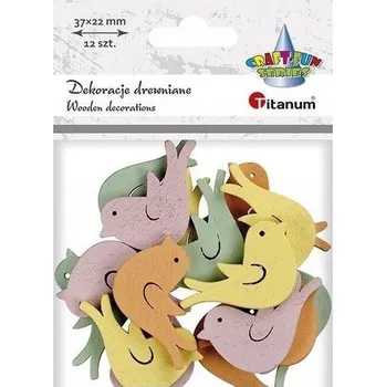 Vrták Dřevění ptáčci 37x22mm pasteloví 12 Ks