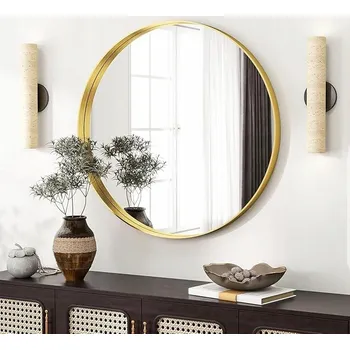 Zrcadlo Kulaté Zrcadlo Koonmi 61 cm se zlatým rámem do koupelny a obývacího pokoje