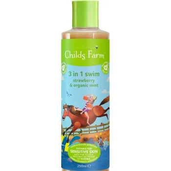 Šampon Childs Farm 3v1 Šampon, kondicionér a mycí gel na tělo Jahoda & Bio Máta – 3v1 Swim Strawberry & Organic Mint šampon