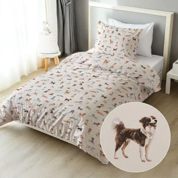 Povlečení Bavlněné ložní povlečení Sandra SA-620 Psí kamarádi na krémovém Jednolůžko 140x200 a 70x90 cm