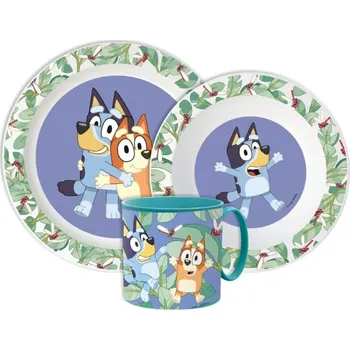 Storline Plastový jídelní set BLUEY tropical s hrnkem modrý