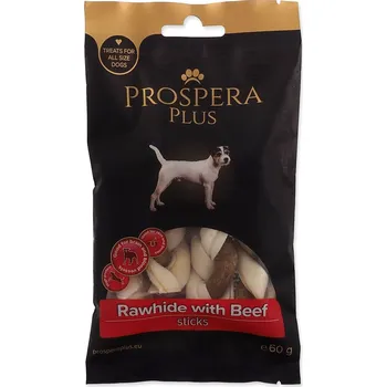 Pamlsek pro psa Pochoutka Prospera Plus Surová kůže s hovězím pletená tyčinka 4ks 7,5cm