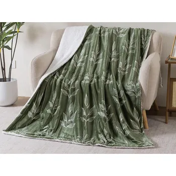 XPOSE® Mikroplyšová deka ROSTLINY s beránkem 140x200 cm, Mikroplyš s beránkem + Prodloužená možnost vrácení zboží do 50 dnů