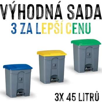 Odpadkový koš VÝHODNÁ SADA - 3x Nášlapný koš na tříděný odpad VERONA, 45 litrů