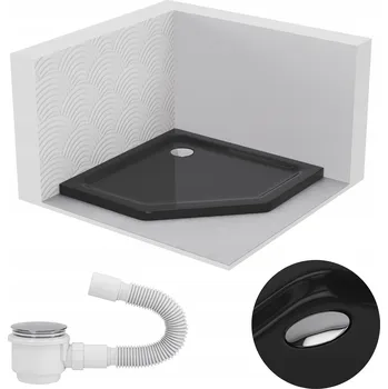 Sprchová vanička SPRCHOVÁ VANIČKA PĚTIÚHELNÍKOVÁ 90x90 SLIM NÍZKÁ 5 CM ČERNÁ BLACK SIFON