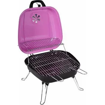 Zahradní gril Malý přenosný kufříkový gril, růžový