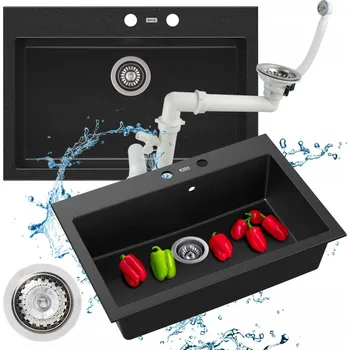 Granitový dřez Jednokomorový granitový dřez Moderno Buddy 60, černý