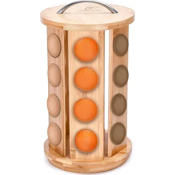 Stojan na kapsle Otočný stojan na kávové kapsle, dřevěný organizér na 24 kapslí, 30 x 16,5 cm