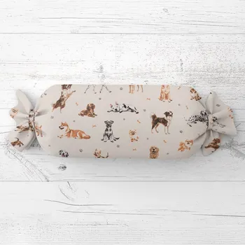 Dekorativní polštářek Polštář válec bonbon Sandra SA-620 Psí kamarádi na krémovém 15x40 cm