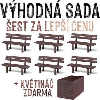 Zahradní lavice VÝHODNÁ SADA 6 ZA LEPŠÍ CENU - 6x Venkovní lavička AŇA, recyklát + květináč ZDARMA