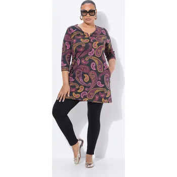 Dámské tričko Ulla Popken, Plus size Dlouhé tričko, kašmírovým vzor, A střih, výstřih do V, 3/4 rukávy pro plnoštíhlé nadměrná velikost, 842725100-1128, černý, 42/44, Nadměrné velikosti, Plus size oblečení, Oblečení pro boubelky, Oblečení pro baculky, Oblečení pro plno