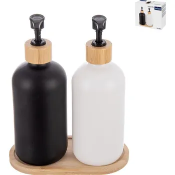 Dávkovač mýdla Sada koupelnová sklo/bambus 2+1