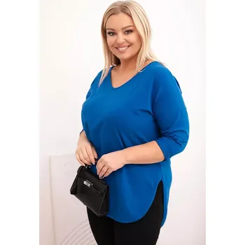 Dámská halenka Kesi Dámská bavlněná blůza Plus Size s V výstřihem a ohrnutým rukávem chabrová Kesi černá | modrá 3500792
