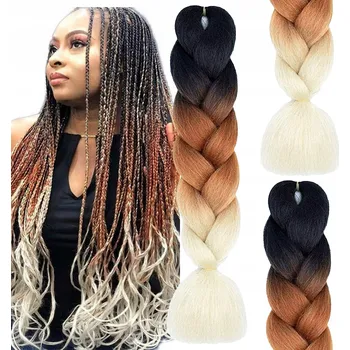 Příčesek Syntetické vlasy na copánky Ombre Černá Teplá Hnědá Světlá Blond #ACM44