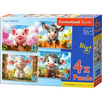 Puzzle 4V1 PUZZLE PRO DĚTI ZVÍŘATA PRASATKO KRÁVA KOZA OSEL klíč 4+ CASTOR