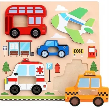 Obraz EDUKAČNÍ DŘEVĚNÉ PUZZLE SKLÁDAČKA VOZIDLA AUTA BAREVNÉ PRO DĚTI
