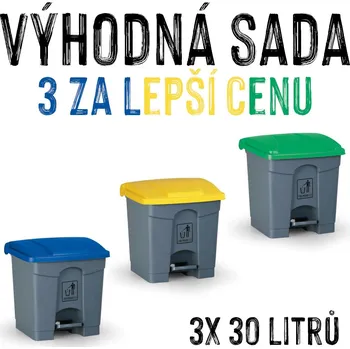 Odpadkový koš VÝHODNÁ SADA - 3x Nášlapný koš na tříděný odpad VERONA, 30 litrů