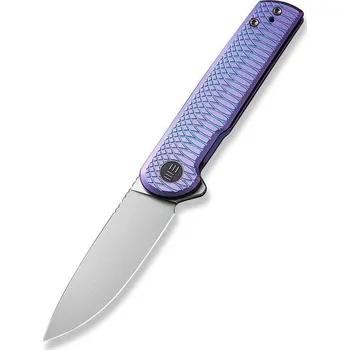 kapesní nůž WE Charith s fialovou titanovou rukojetí s vlnkovým vzorem, stříbrná korálkově pískovaná čepel CPM 2