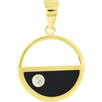 Přívěsek GEMMAX Zlatý kulatý přívěsek s onyxem a zirkonem MS – zlatý šperk ryzosti 585/1000 v Dárkovém balení s Certifikátem GLPYX-03919