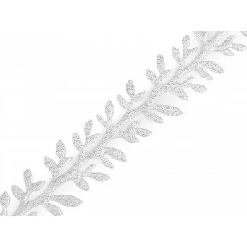 Stuha Saténový prýmek - větvička s glitry (24mm x 13,5 m) - stříbrný