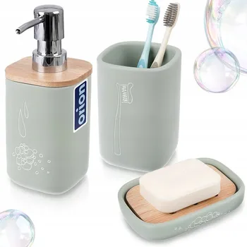 Dávkovač mýdla Sada DO KOUPELNY dávkovač tekutého mýdla kelímek podložka zelená bambusová