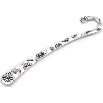 Záložka do knihy květy, motýli 7x80 mm, velké, platina s patinou