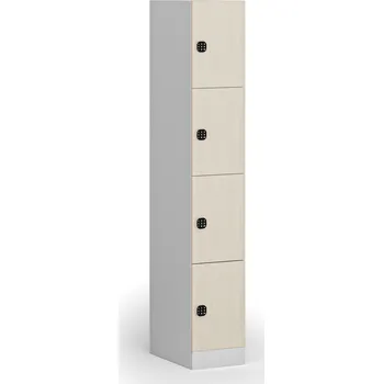 Nábytek B2B Partner Šatní skříňka S1 s úložnými boxy, 4 boxy, 1850 x 300 x 500 mm, kódový zámek, laminované dveře, bříza