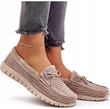 Dámské mokasíny DÁMSKÉ MOKASÍNY VINCEZA SEMIŠOVÉ EKOKOŽENÉ S MAŠLÍ DÍROVANÉ BÉŽOVÉ 37