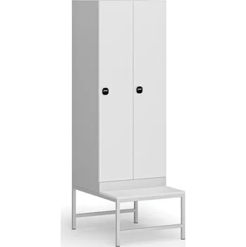 Nábytek B2B Partner Šatní skříňka S1 s lavičkou, 2 oddíly, 1875 x 600 x 500/800 mm, RFID zámek, laminované dveře, bílá