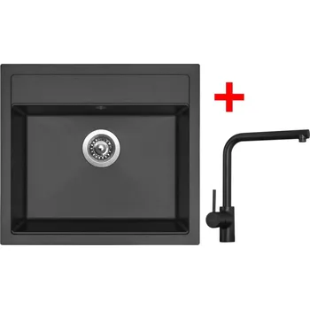Granitový dřez Set Sinks Solo 560 Pureblack + Elka Černá matná