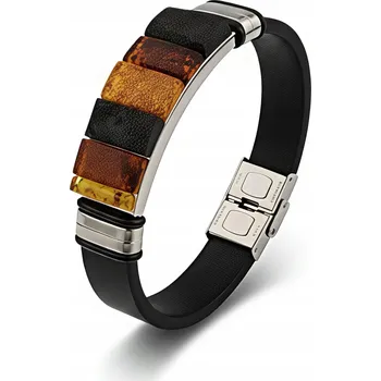 Náramek PÁNSKÝ NÁRAMEK JANTAR KŮŽE OCEL ELEGANTNÍ