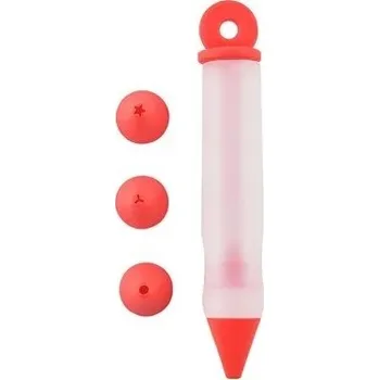 Váleček na těsto Silikonové zdobicí pero na pečení se 2 tryskami 14,7 × 2,3 cm na jemné zdobení krémů, polev a čokolády pro cukroví, dorty a zákusky červená