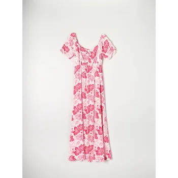 Dámské šaty Sinsay - Květinové midi šaty - červená - YJ647-33X - YJ647-33X-XS