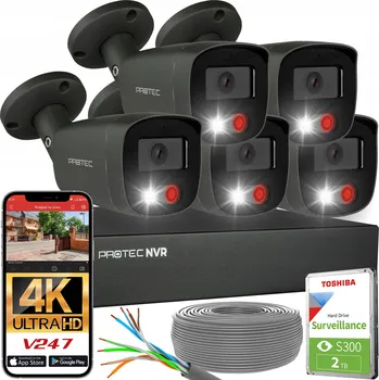 IP kamera Kompletní monitorovací sada 5 kamer 4K IP PoE venkovní audio grafitové