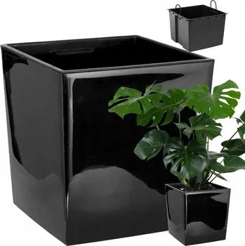 Květináč KVĚTINÁČ KVĚTINÁČ KVĚTINOVÝ MÍSA OBAL ČERNÝ LESK VLOŽKA 40x40 cm
