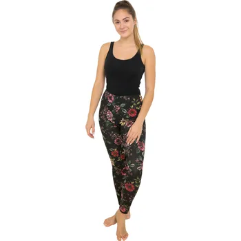 Dámské legíny NOVINKA- Dámské dlouhé legíny černé květované-Sale