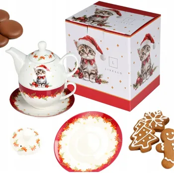 LIVELLO SVÁTEČNÍ Sada Porcelánová Konvice 400 ml Šálek 250 ml - KOČKA