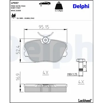 Brzdová destička Sada brzdových destiček, kotoučová brzda DELPHI LP597
