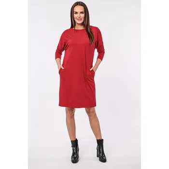 Dámské šaty Volnější kimonové červené dámské šaty s kapsami 7143 velikost 3XL