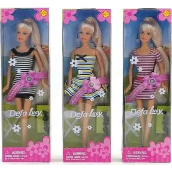 Panenka PANENKA DEFA LUCY V Růžovo-bílých šatech s proužky