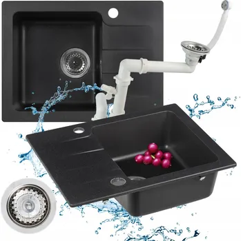 Granitový dřez Jednokomorový granitový dřez Moderno Bari černý