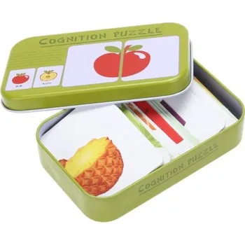 Karetní hra Kognitivní kartičky pro batolata v železné krabičce Ilustrované výukové karty s ovocem Rozvojová herní sada pro nejmenší děti