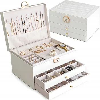 Úložný box Kufřík šperkovnice na bižuterii ORGANIZER elegantní NA KLÍČEK krabička bílá