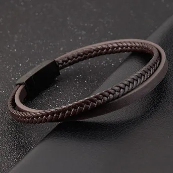 Náramek Pánský pletený kožený náramek 21 cm 2